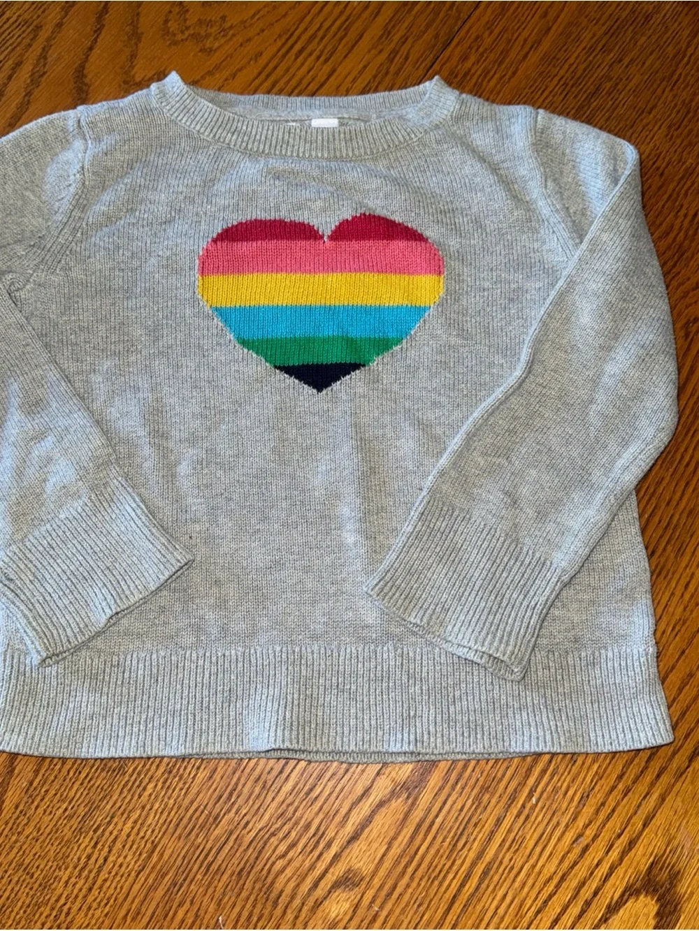 GAP Gray Sweater with Rainbow Heart Stripes